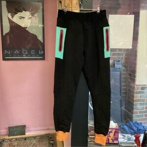 Crossover Culture Stylish Colorblock Joggers with Orange and Teal Details